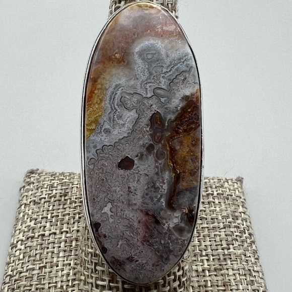 New Large Statement Mexican Laguna Agate Stone Silver Overlay Ring Size 7.75 - Picture 1 of 9